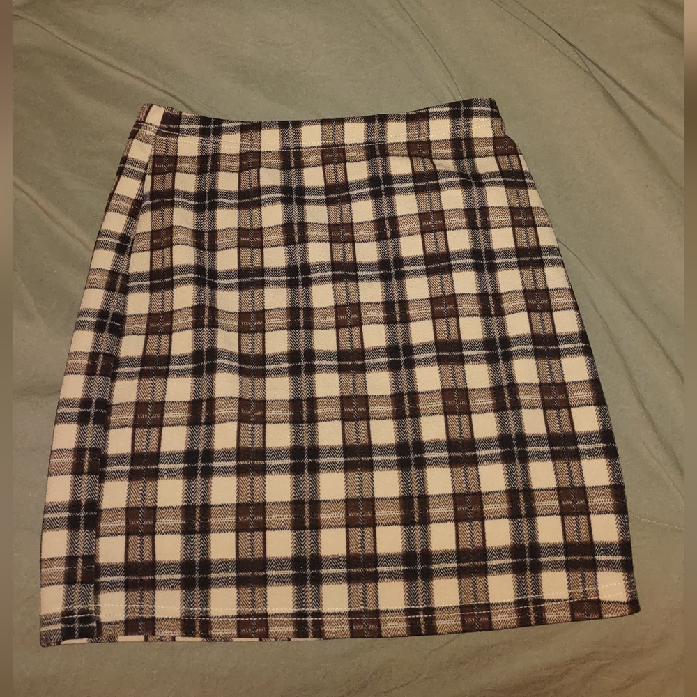 Brown/tan striped midi skirt